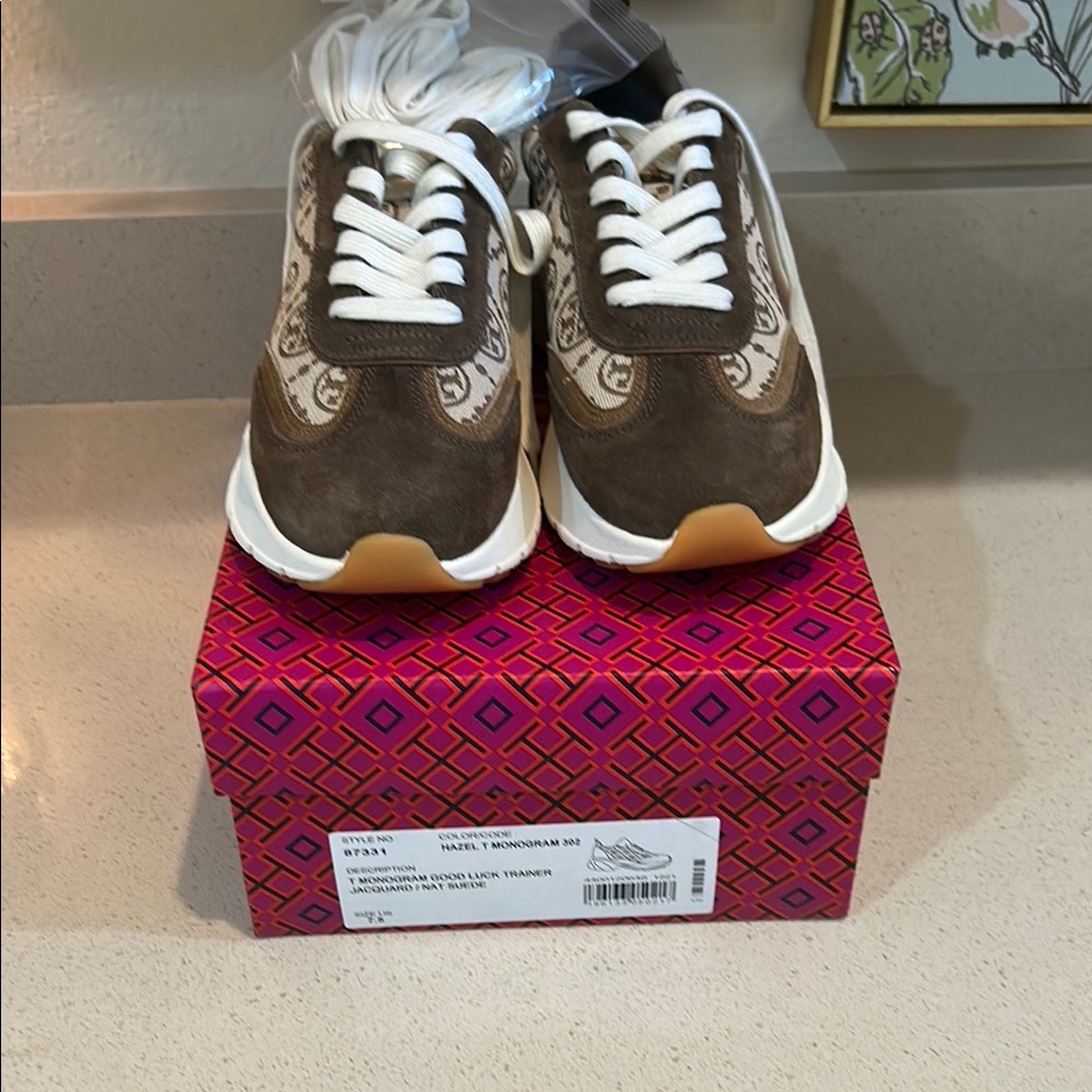 Tory Burch Brown and Tan Retro Sneakers